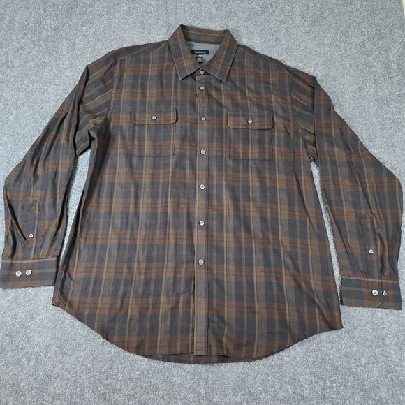 Van‎  Heusen Men's Long Sleeve Brown Plaid No Iron Button Down Shirt Size XL - Picture 1 of 14